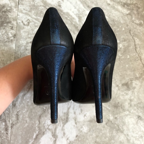 Chanel Black and Blue Cap Toe Jeweled Logo Pumps - Picture 5 of 8